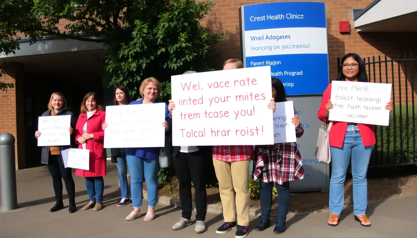Parents expressing concerns about the health risks of meningitis and the necessity of the MenB vaccine for their teenage children