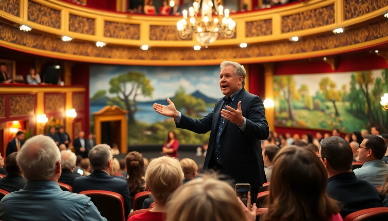 An audience captivated by the performance, highlighting the communal experience of theater as they connect with the themes of artistic legacy and personal reflection