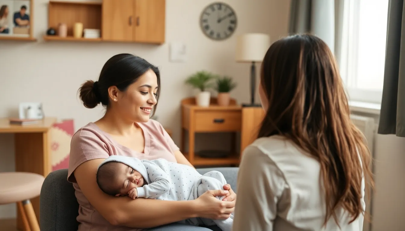 A mother participating in a support group, illustrating the importance of connection and shared experiences in overcoming postpartum challenges