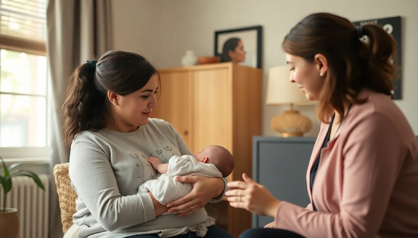 A healthcare provider discussing treatment options with a mother, emphasizing the collaborative approach needed for effective maternal mental health care