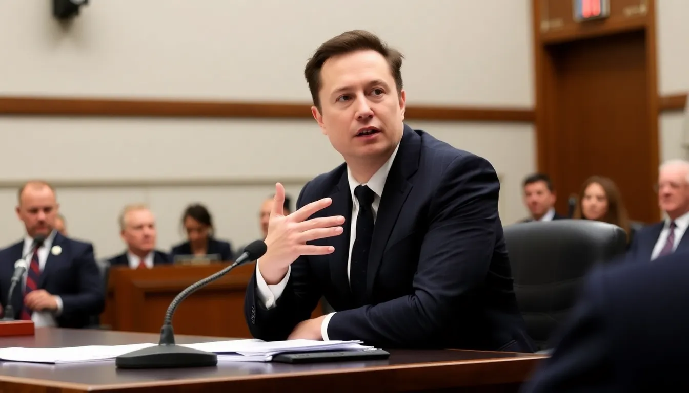 A group of investors anxiously discussing stock market fluctuations, reflecting concerns over Musk's tweets and their potential impact on Tesla's stock prices