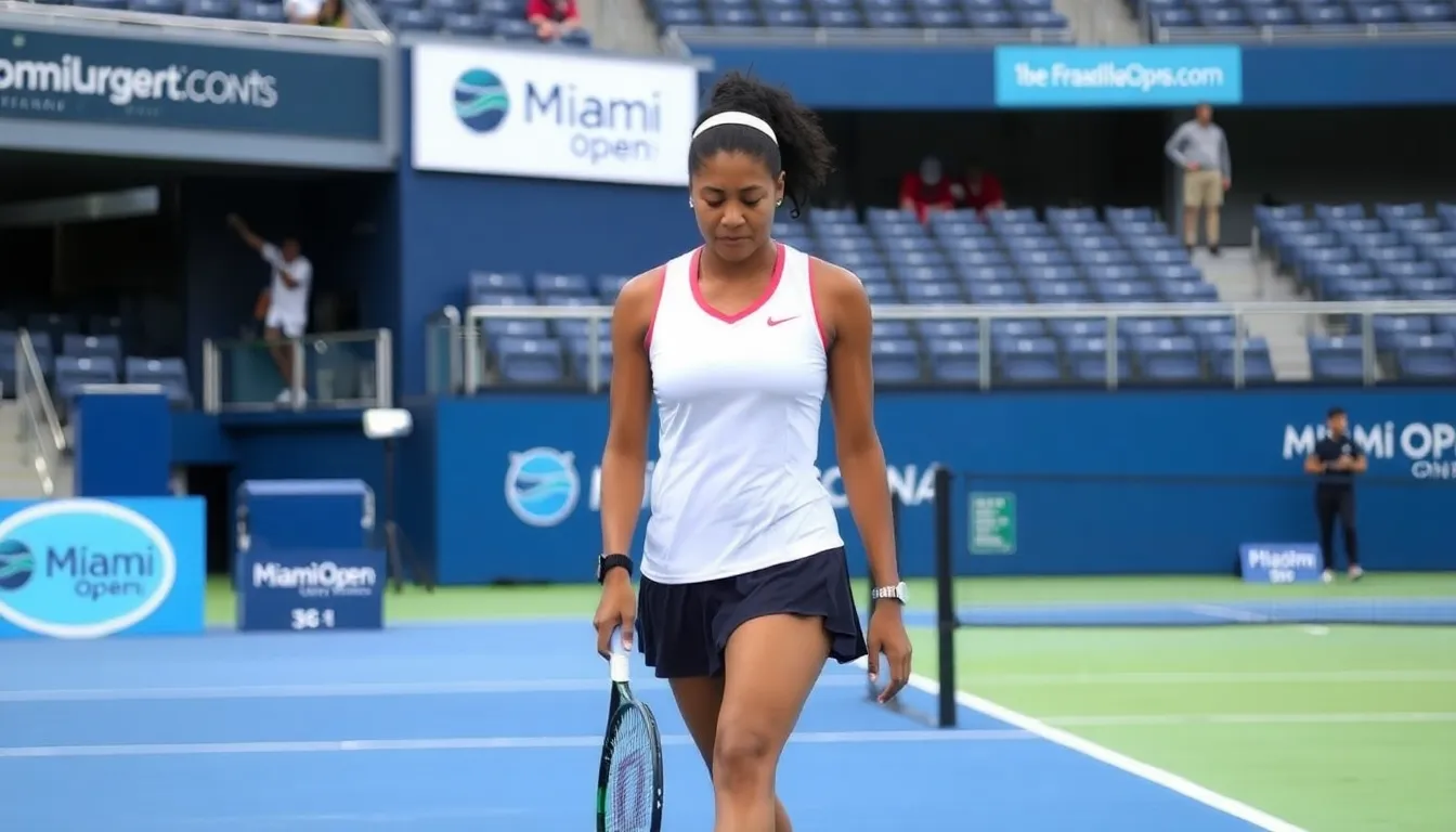 Naomi Osaka looks dejected as she walks off the court after her firstround loss at the Miami Open, reflecting on her recent struggles in professional tennis.