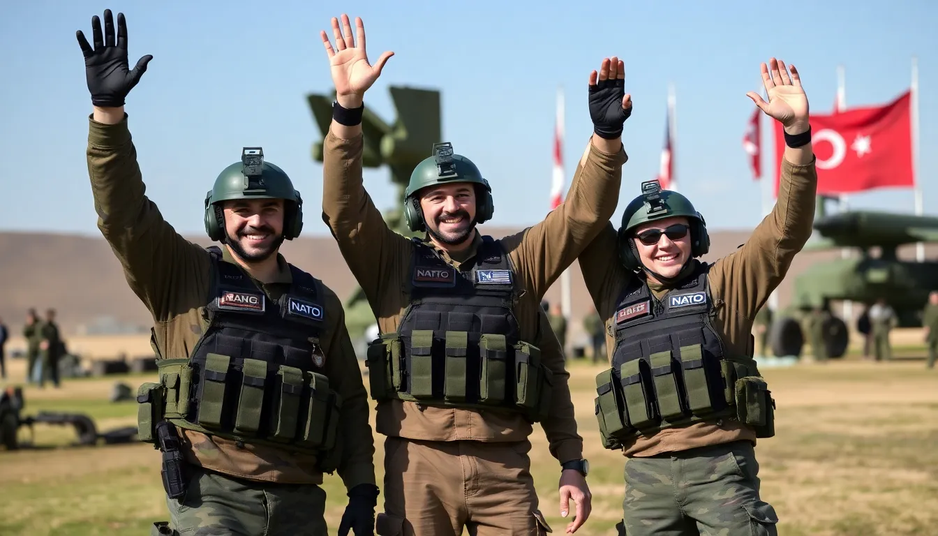 NATO forces are seen celebrating the successful interception of an Iranian missile over Turkish airspace, highlighting the escalating tensions in the region.