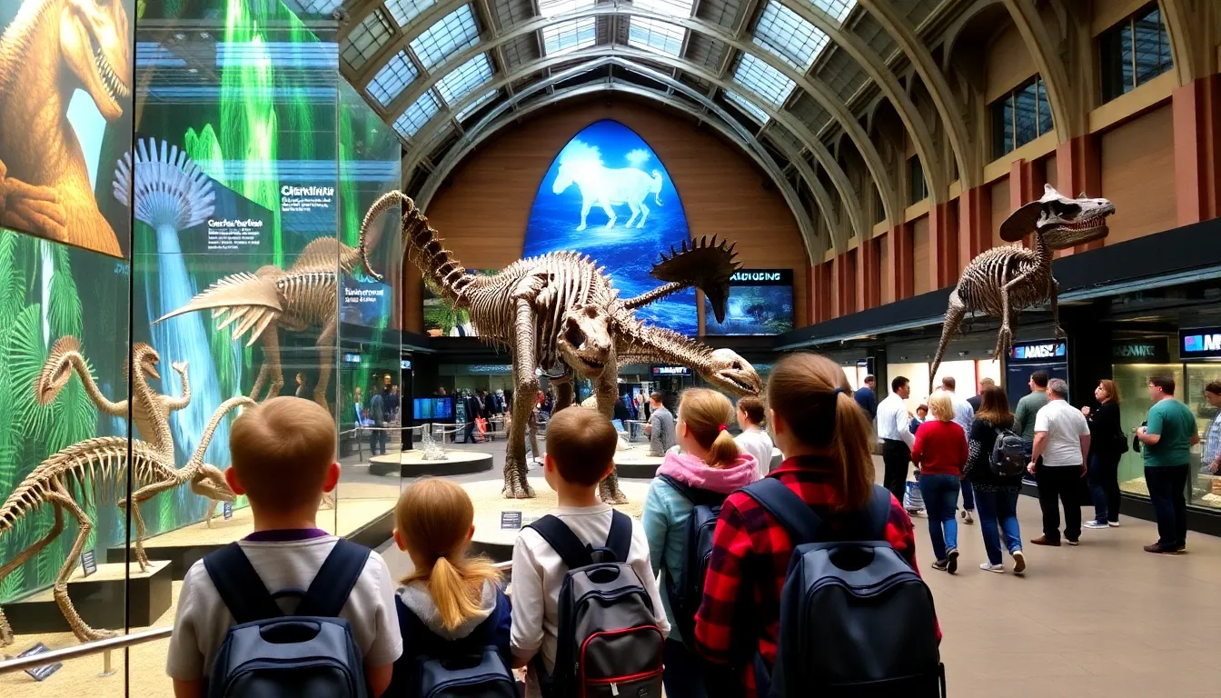 Visitors explore the Natural History Museum in London, captivated by the vibrant displays and interactive exhibits showcasing the latest dinosaur exhibition.