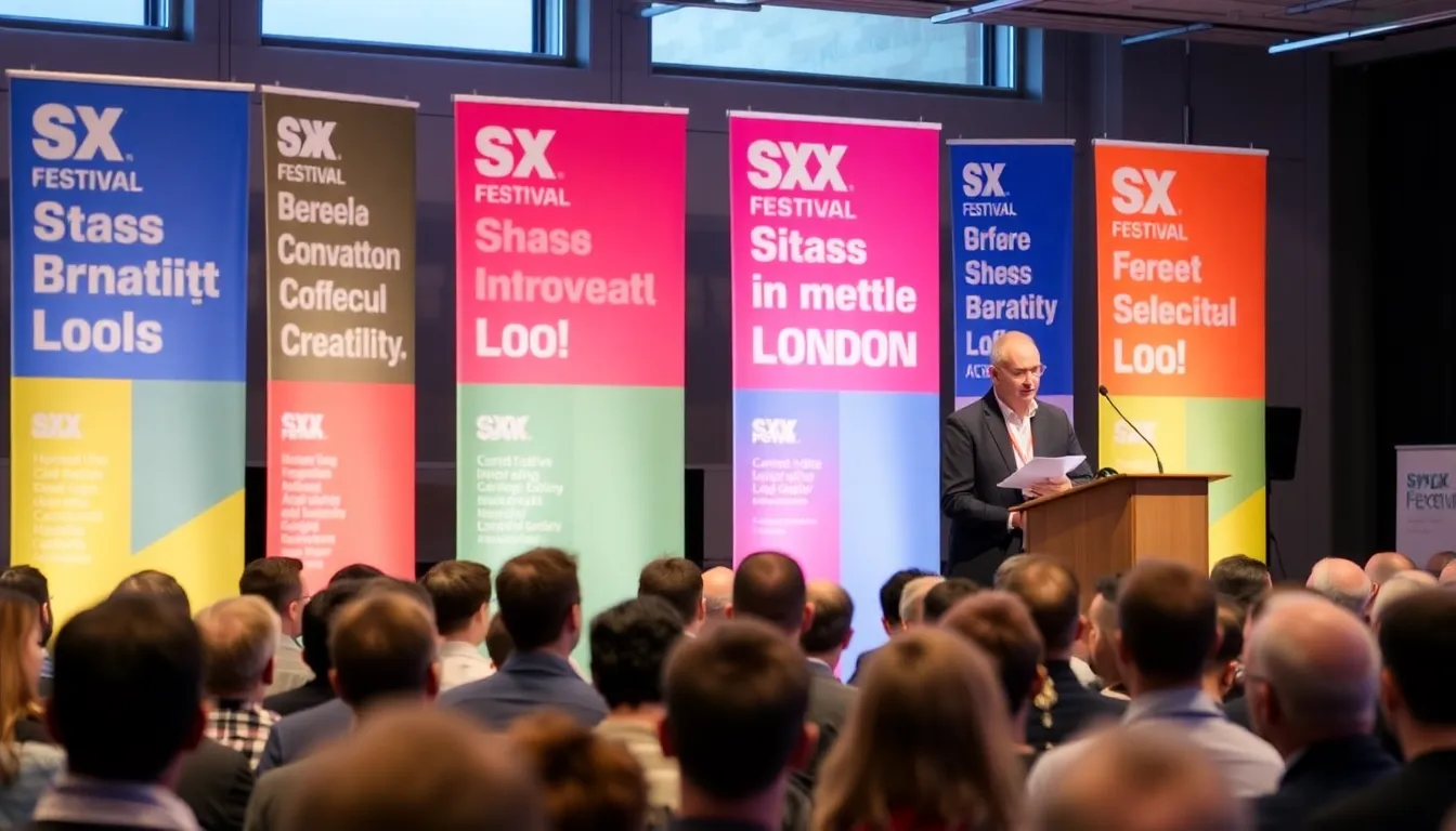 A diverse crowd gathers in anticipation at SXSW London, eager to hear from influential speakers and participate in discussions on technology and social activism