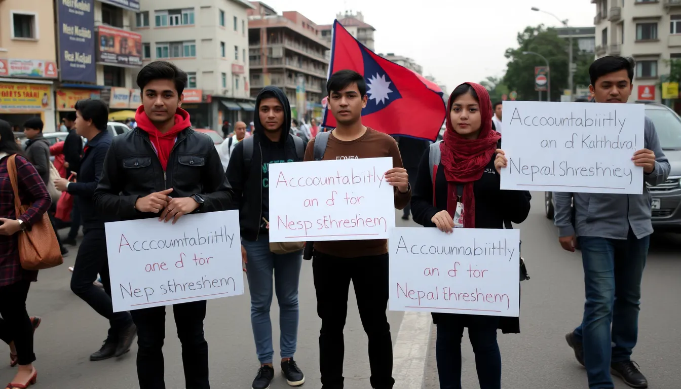 A vibrant scene of citizens engaging in discussions at a local café, reflecting the growing awareness of political issues and the demand for change in Nepal