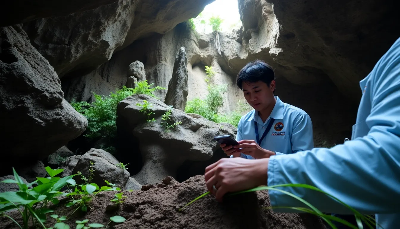 Various unique insects and plants are documented, showcasing the ecological richness and unexplored biodiversity of Cambodia's limestone caves