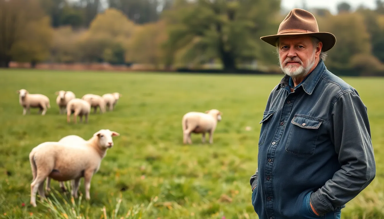A farmer stands in a field, looking concerned as a group of sheep grazes nearby, highlighting the potential impact of new legislation on dog owners in the UK.