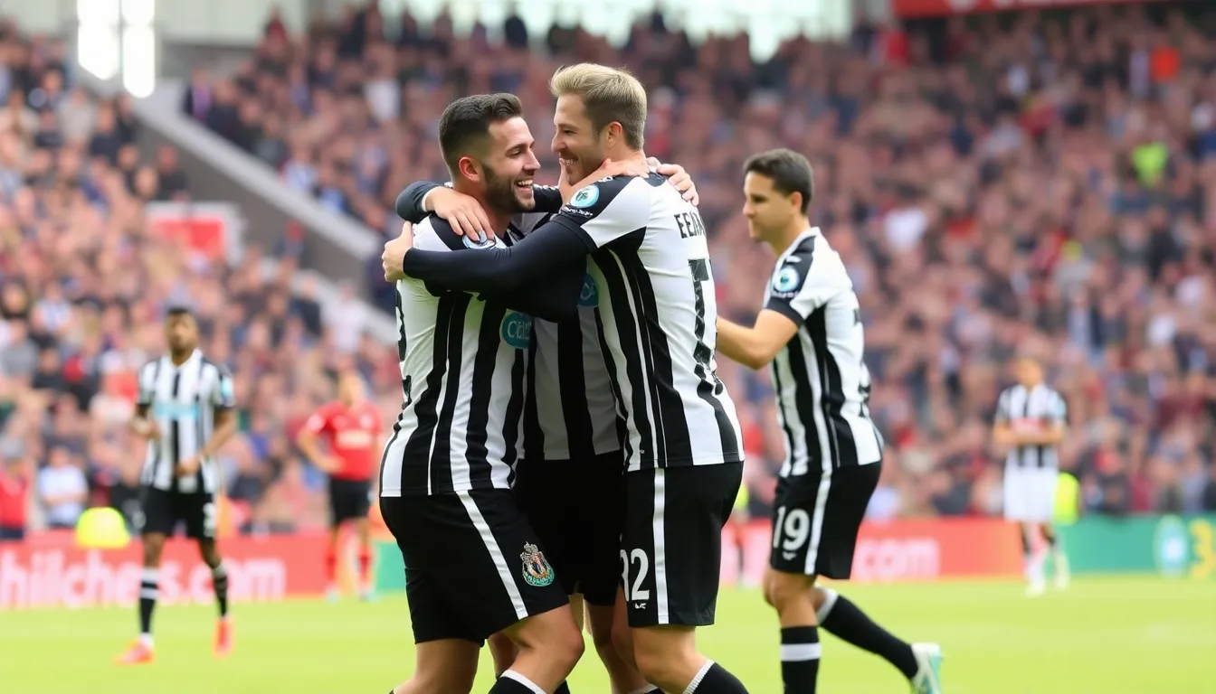 Newcastle players huddle together, showcasing their determination and unity as they defend their lead late in the game
