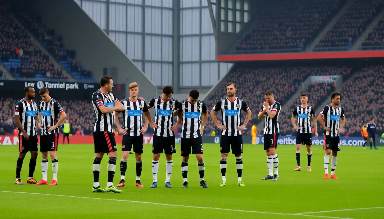 A bustling Newcastle city scene on match day, showcasing the vibrant community atmosphere surrounding the football club