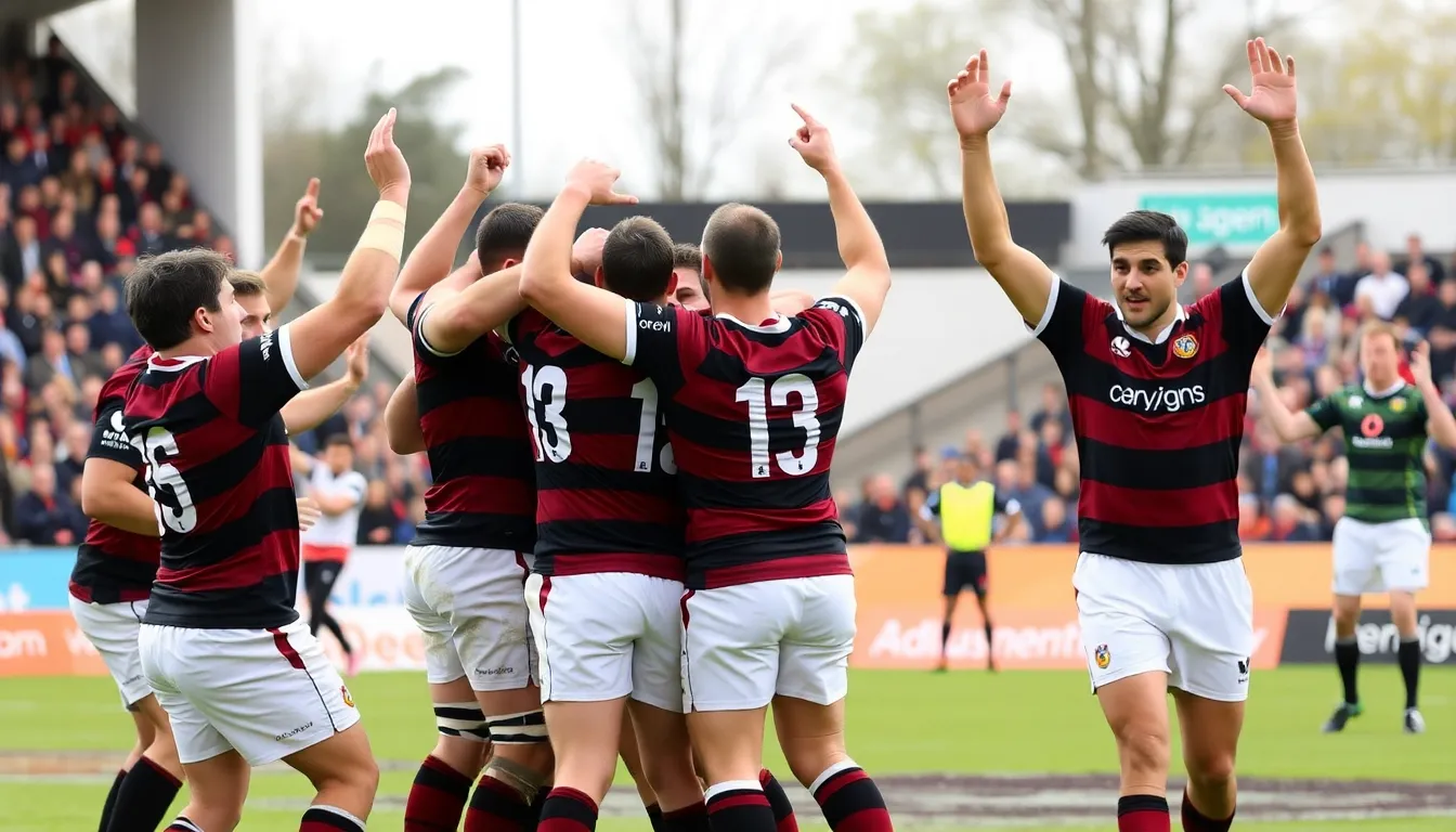 The intense match atmosphere is highlighted by passionate fans cheering for Northampton, creating an electrifying environment at the stadium