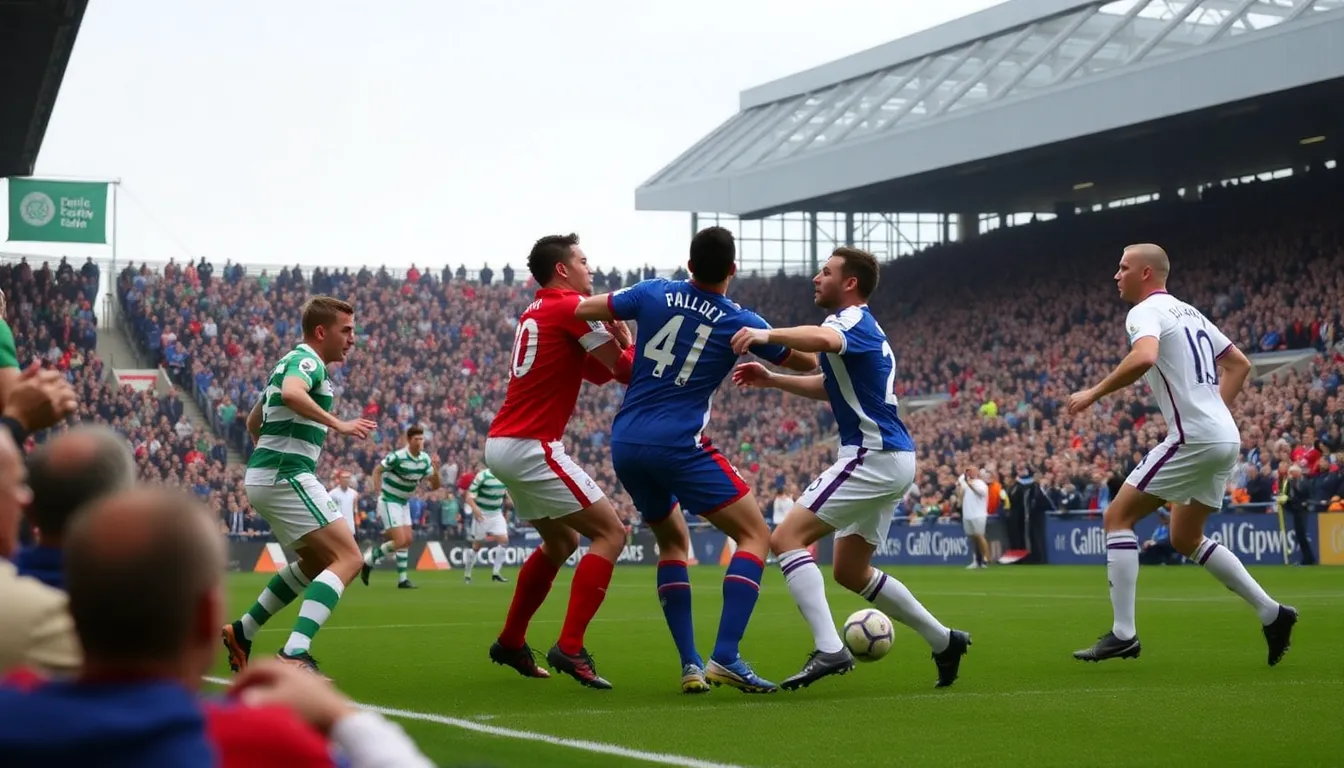 Rangers players strategize on the pitch, focusing on their counterattacking tactics in preparation for the highstakes match against Celtic