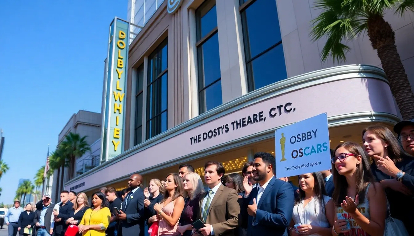 A vibrant scene from a previous Oscars event at the Dolby Theatre, capturing the glamour and tradition that have defined the awards for years