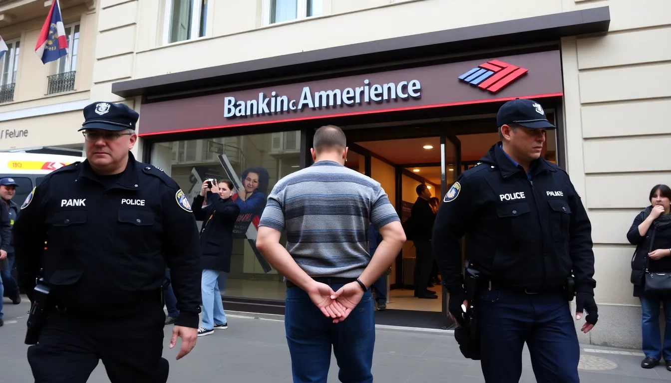 Security personnel implementing heightened measures around the Bank of America to ensure public safety in the wake of the recent threat