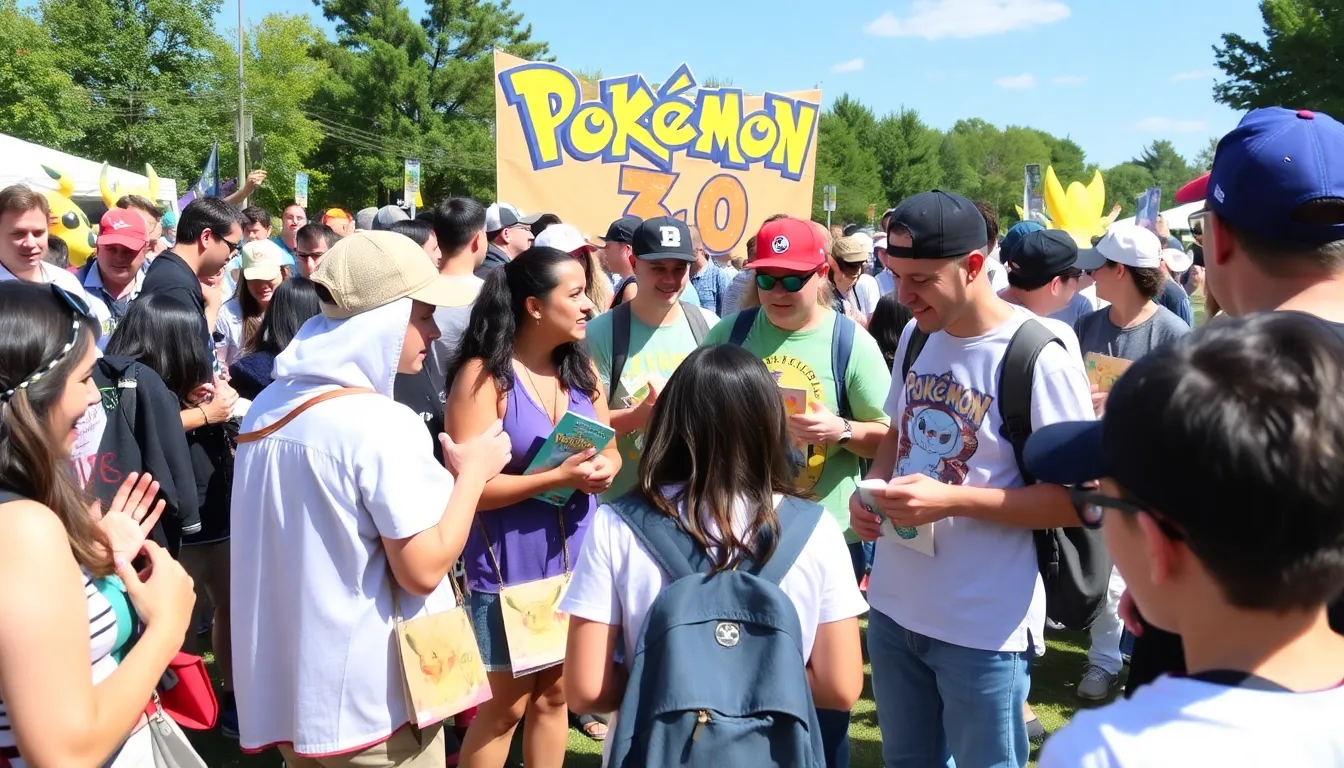 A diverse group of fans connecting through online forums and social media, sharing their personal stories and artistic expressions related to Pokémon