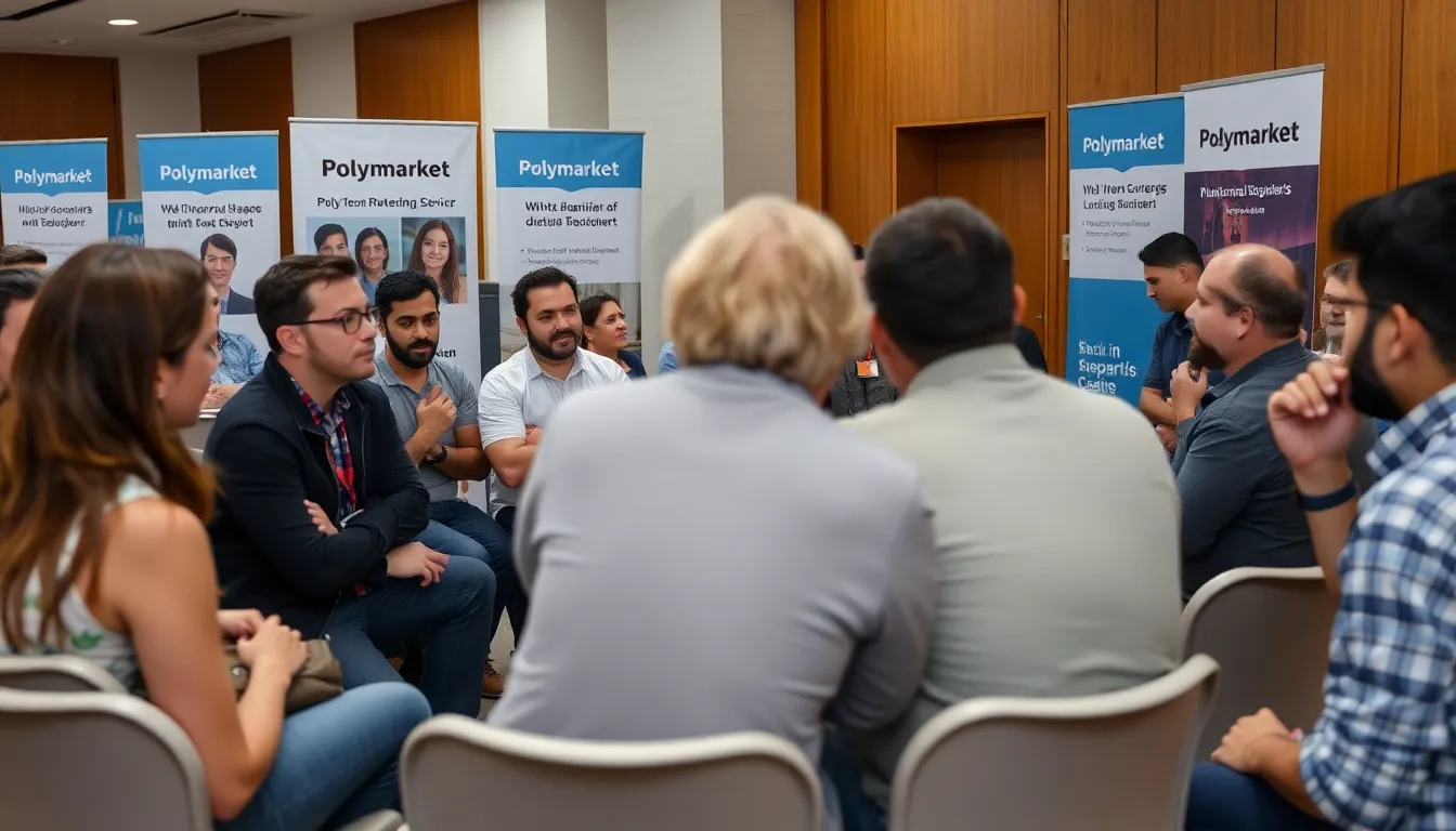 A group of concerned users discusses the recent misinformation on Polymarket's social media platforms during a public forum.