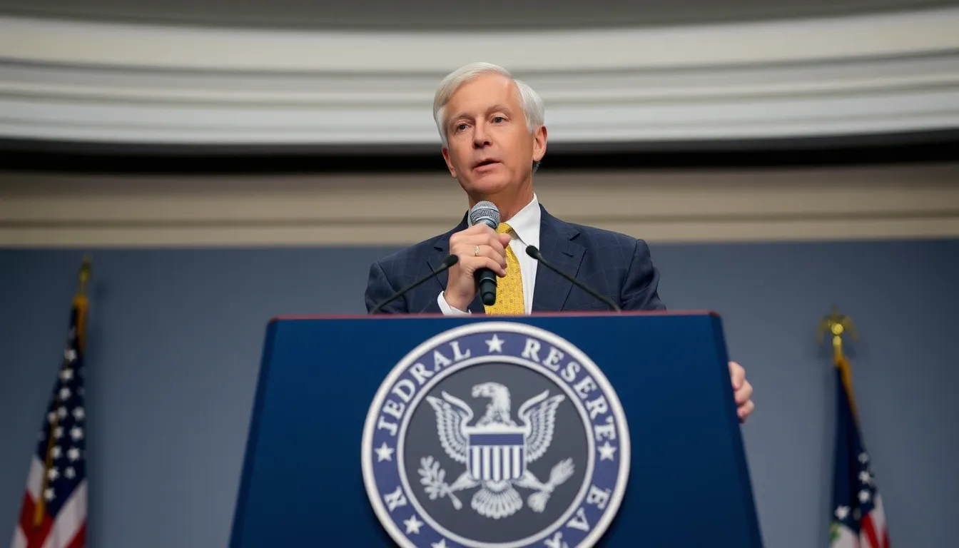 Jerome Powell speaks at a press conference, reaffirming his commitment to serve as Federal Reserve Chair until a successor is appointed, amidst discussions about the future leadership of the central bank.