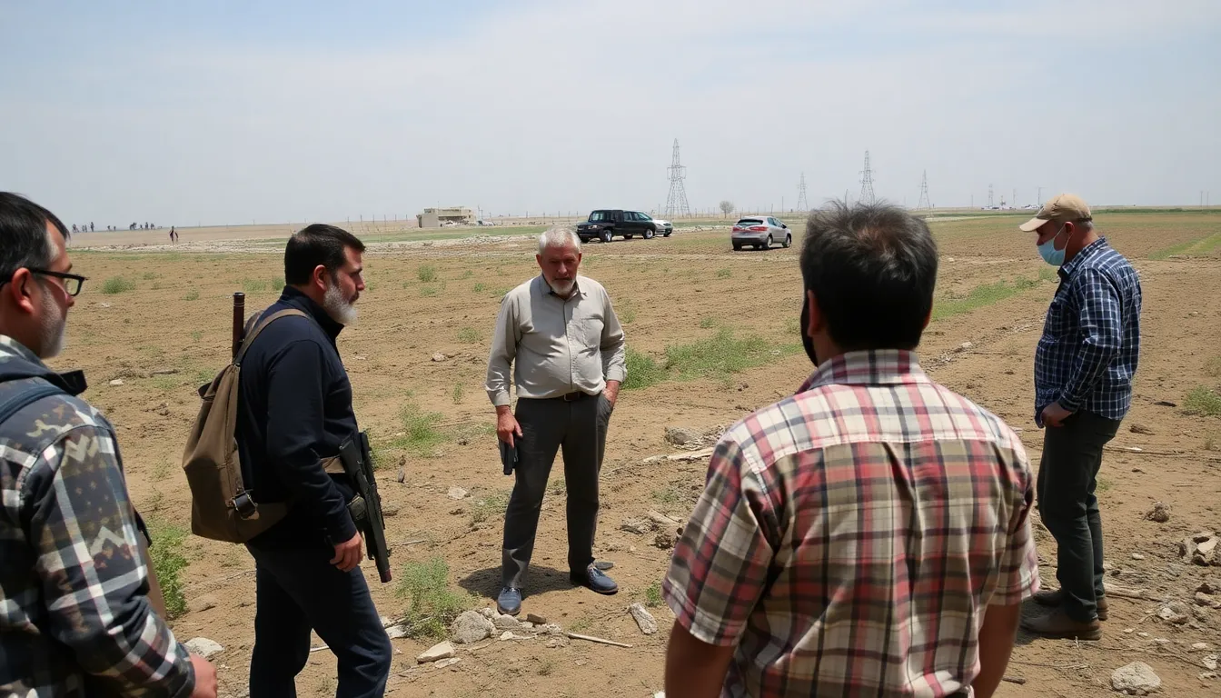 A group of Israeli settlers confronts Palestinian farmers in a field in Burin, with visible damage to crops and signs of conflict in the background.