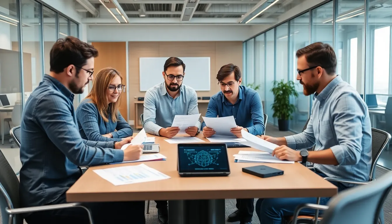 A regulatory meeting in progress, showcasing government officials discussing new legislation aimed at ensuring ethical use of artificial intelligence and data privacy