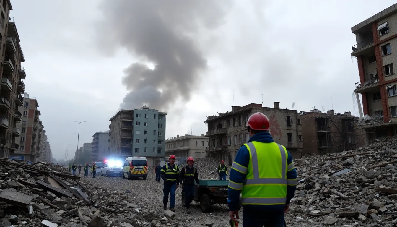 A damaged residential area in Kharkiv, illustrating the aftermath of the recent missile assaults on the city