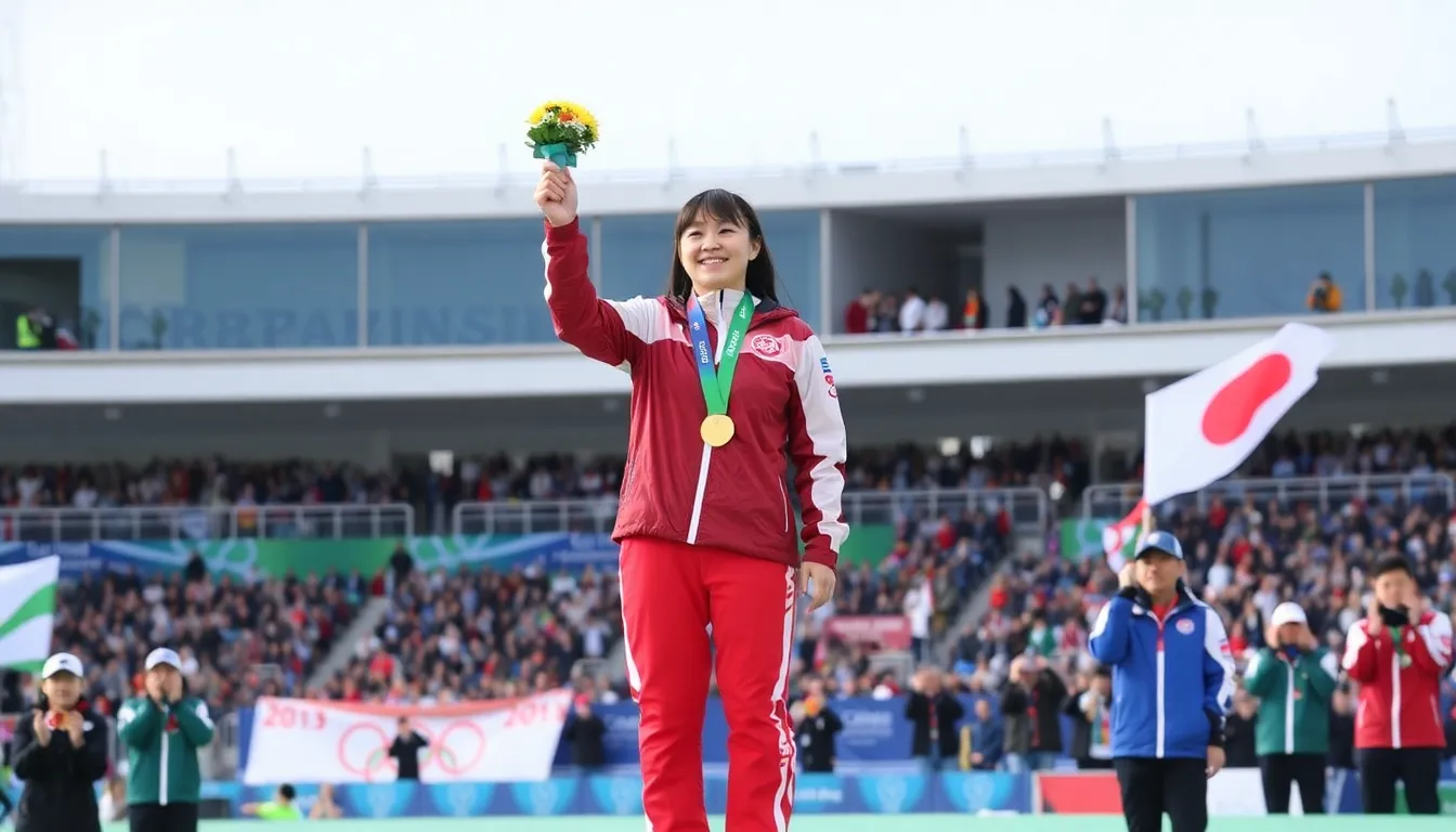 Sakamoto poses with her coaches and fellow competitors, expressing gratitude for their support throughout her remarkable career in figure skating