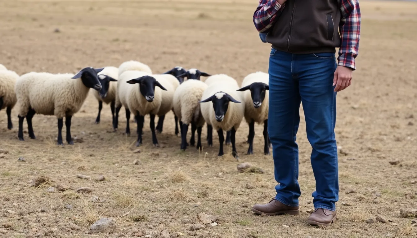 A farmer examining feed prices and market trends, reflecting the economic pressures faced by sheep producers in today's agricultural landscape