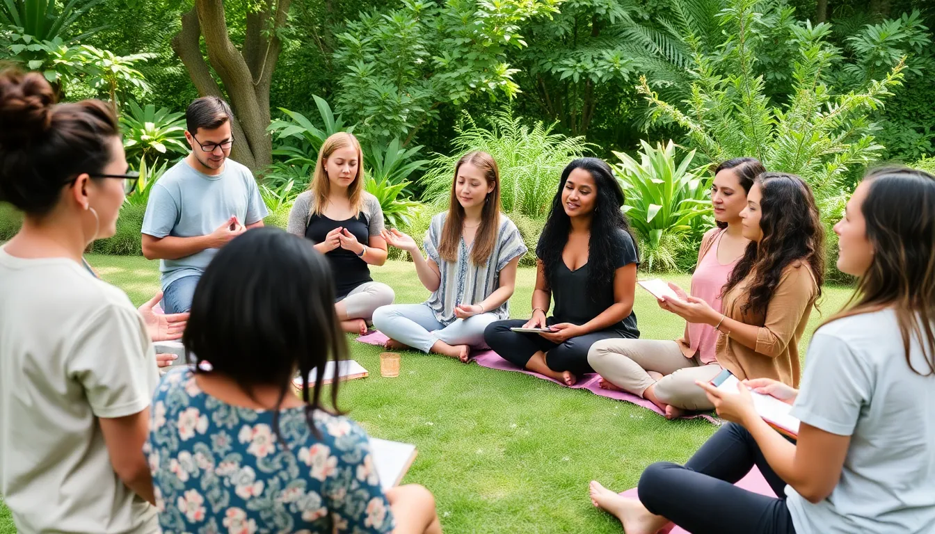 A group of millennials and Gen Z individuals participate in a discussion about the importance of mental health and sustainability in their daily lives, embodying the slow living ethos