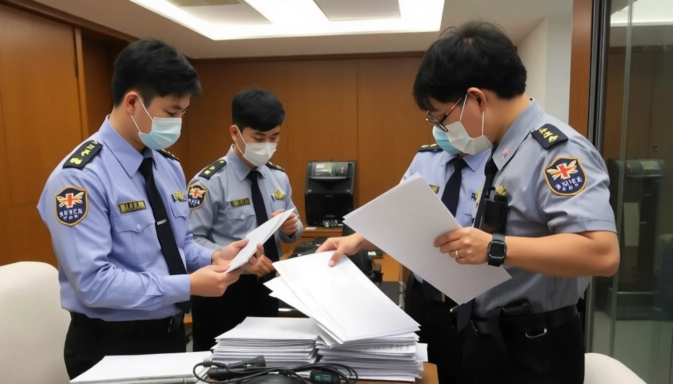South Korean police officers search through documents and equipment during a raid at the Ministry of Land, Infrastructure and Transport as part of the investigation into the Jeju Air crash.