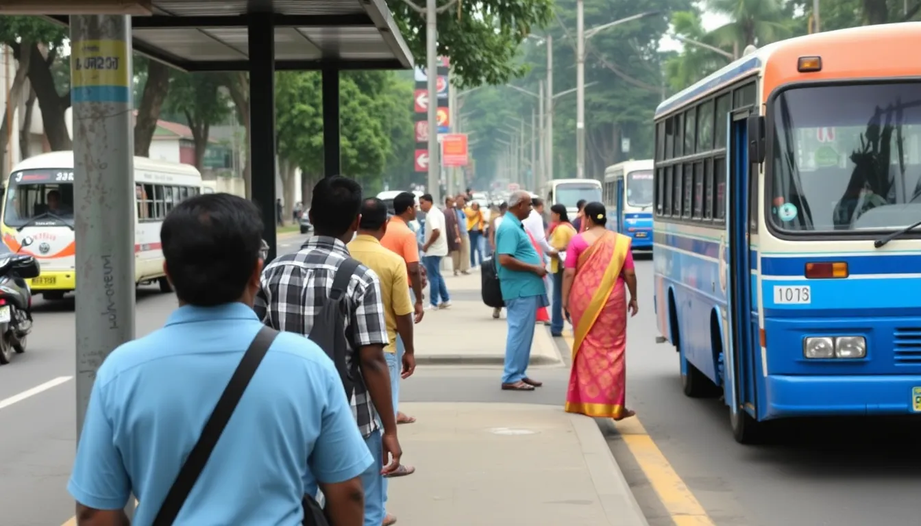 Sri Lankan citizens gather at a bus stop on a Wednesday, reflecting the newly implemented nonworking day aimed at conserving fuel amid ongoing shortages.