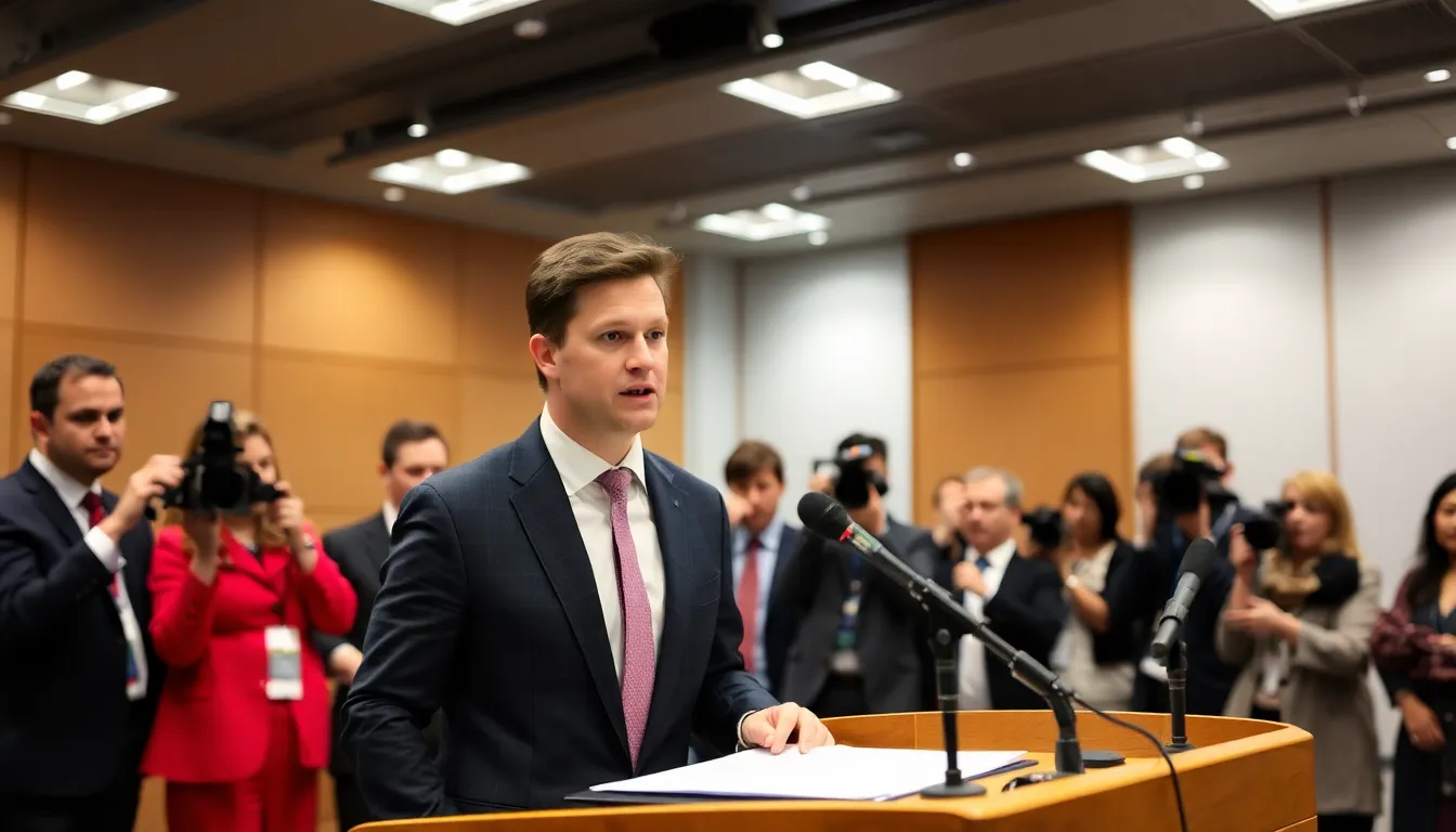Keir Starmer speaks at a podium during a press conference, addressing concerns about his recent meetings with big tech executives amid criticism of his approach to online safety regulations.