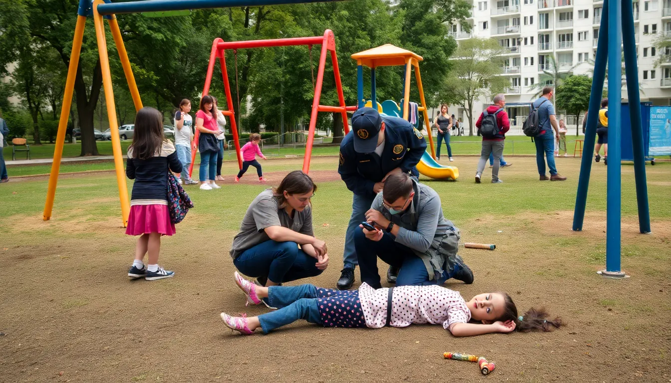A playground, usually filled with laughter and joy, stands as a stark reminder of the recent tragedy that has shaken the neighborhood