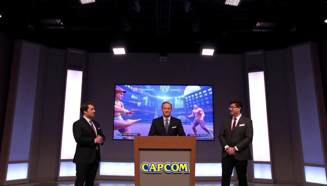 Capcom developers discussing the importance of handcrafted game design during a panel at a gaming convention, highlighting the value of human creativity in the industry