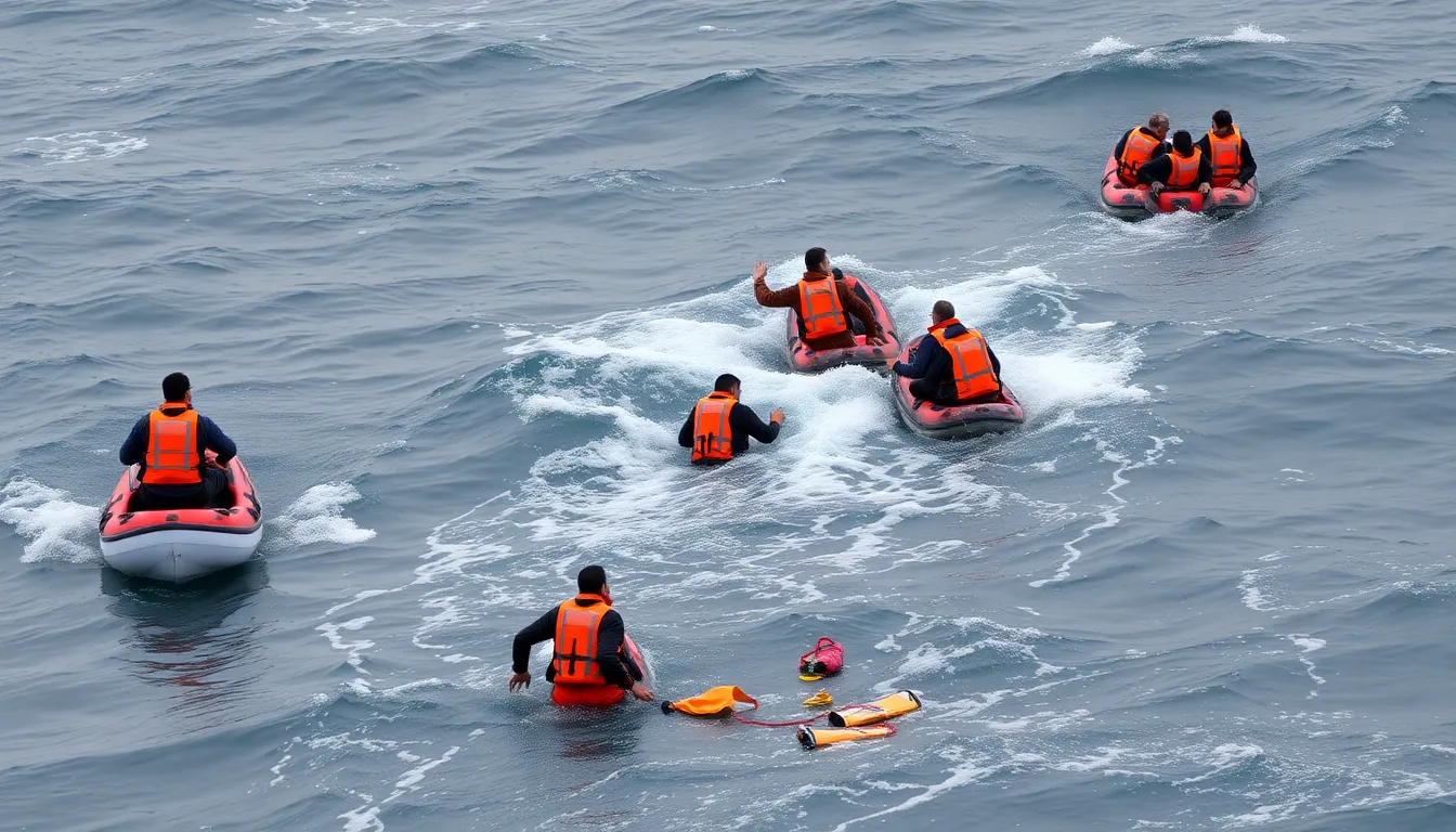 Rescuers search the open waters as they respond to a tragic incident involving migrants off the coast of Greece