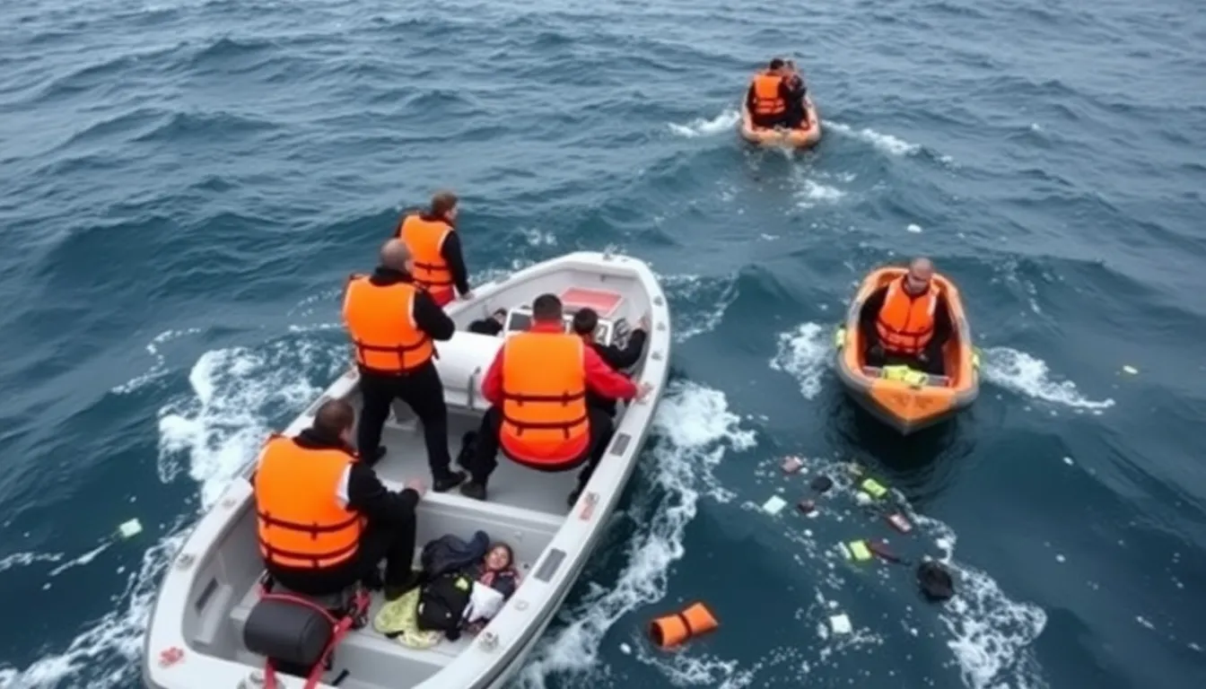 A group of humanitarian workers provides aid and support to survivors of a recent shipwreck, emphasizing the urgent need for safer migration routes