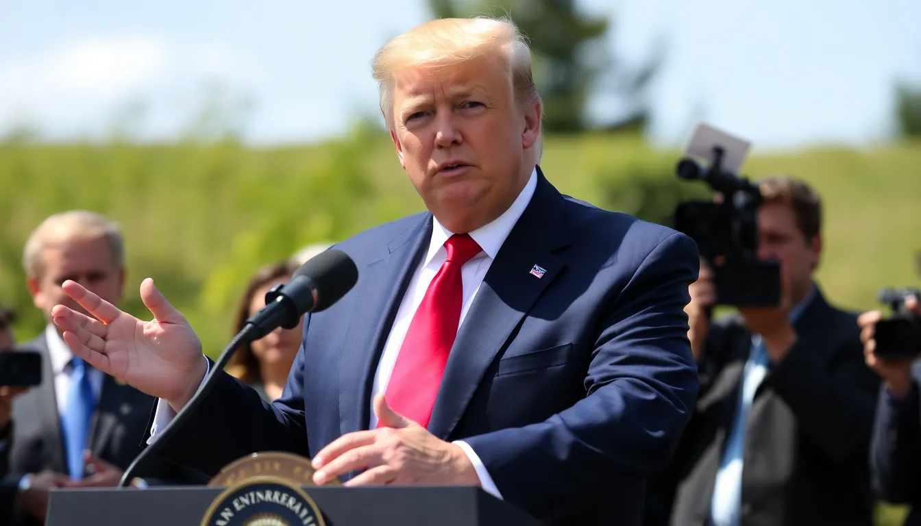 Former President Donald Trump speaks at a press conference, outlining his pledge for A.I. companies to invest in renewable energy to address the industry's growing energy demands.
