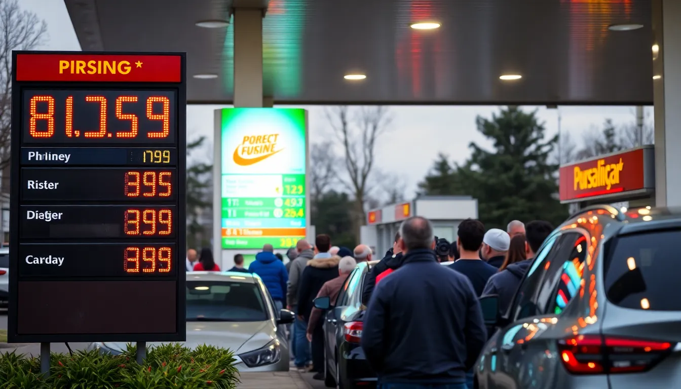 A closeup of a fuel pump showing significant price increases, reflecting the economic impact of global oil dynamics on UK motorists