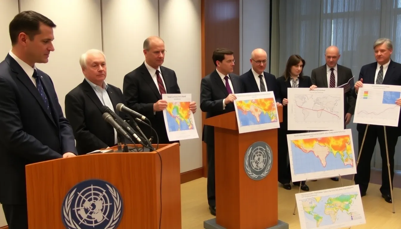 A group of climate scientists discusses the UN's latest climate warning during a press conference, emphasizing the potential impacts of the upcoming El Niño weather pattern on global weather and humanitarian crises.