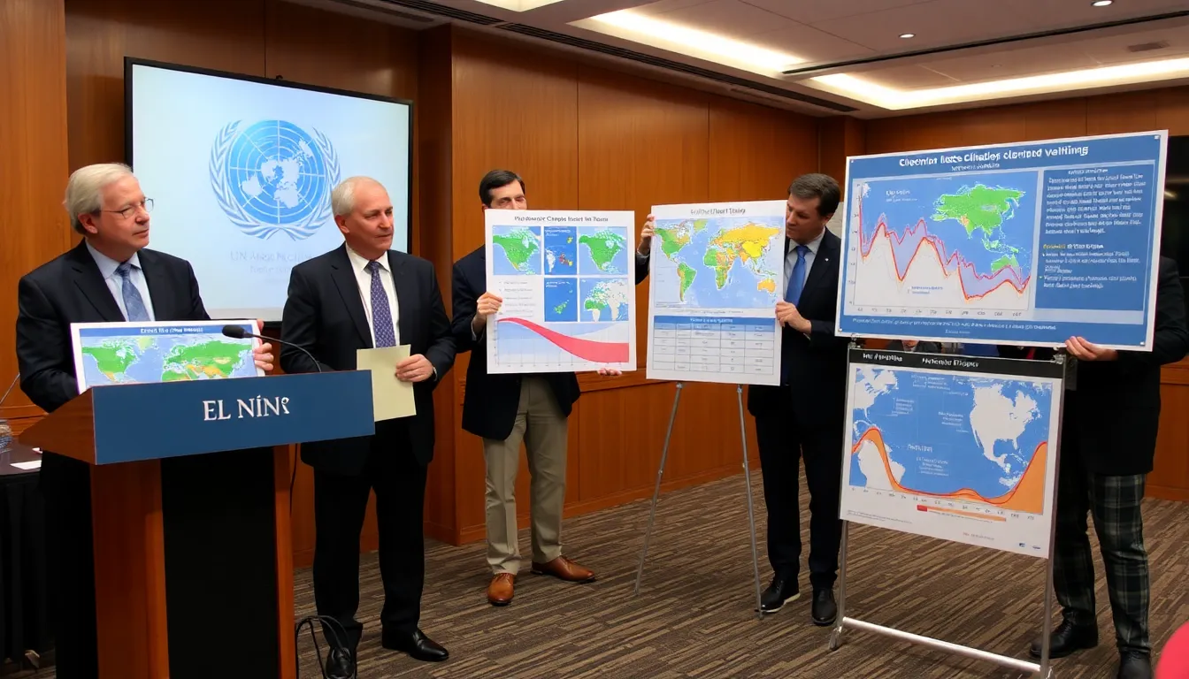 International organizations and national governments gather to discuss climate strategies, emphasizing the urgent need for global cooperation in light of El Niño's looming threat