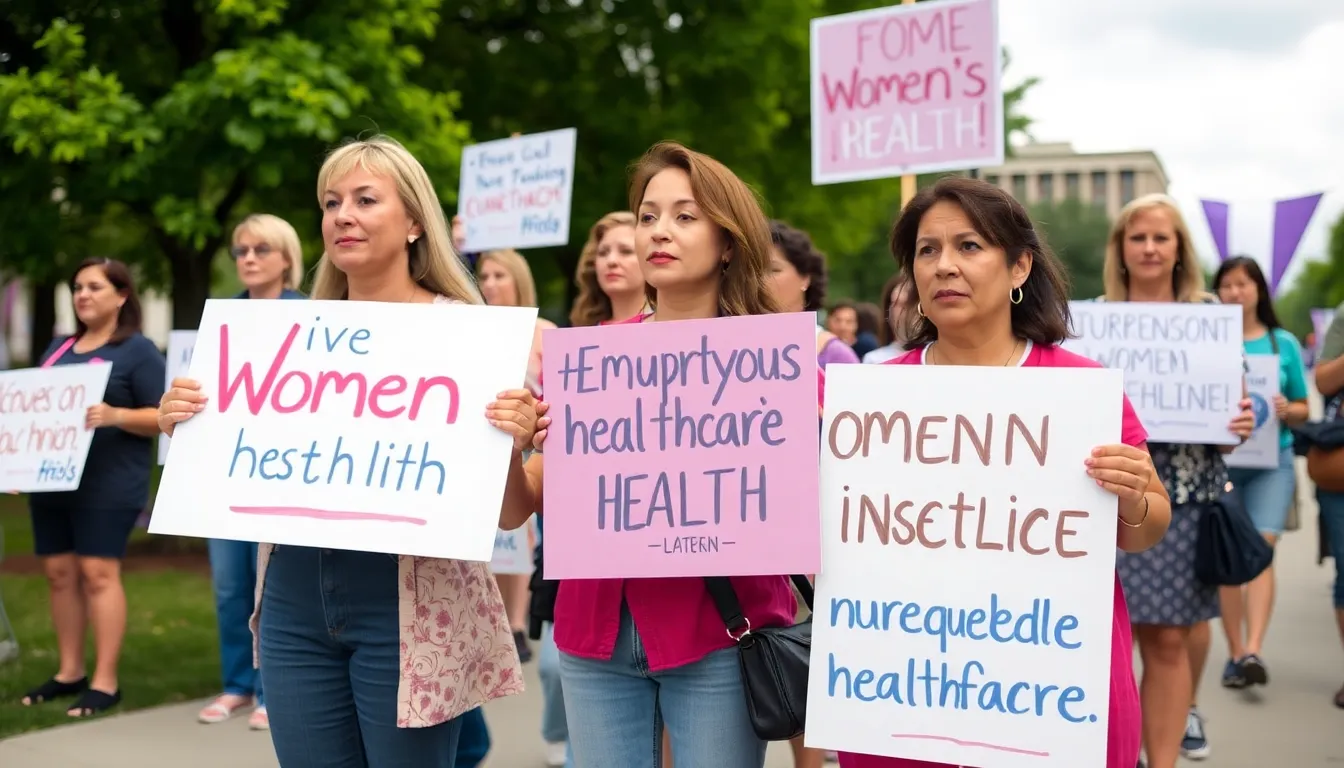 Participants in National Women's Health Week activities, promoting awareness about heart disease and reproductive health issues
