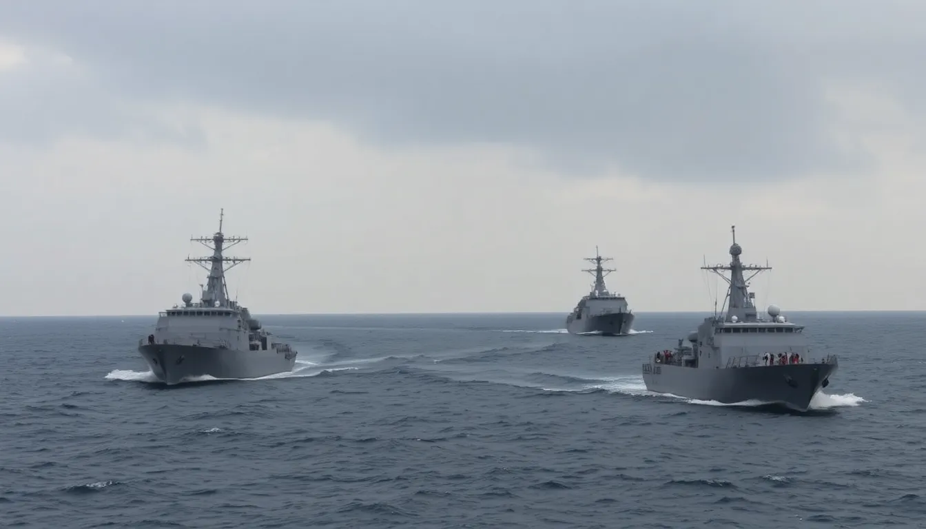 Naval ships are seen patrolling the waters of the Gulf as tensions rise between the US, Israel, and Iran following missile strikes against Israeli shipping interests.