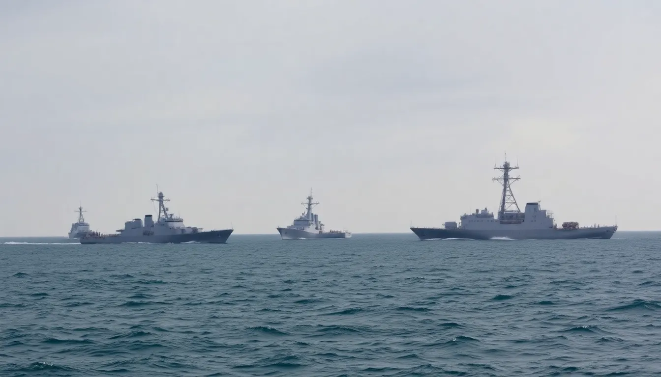 A cargo ship navigating through the Strait of Hormuz, a crucial chokepoint for global oil transportation amidst rising tensions