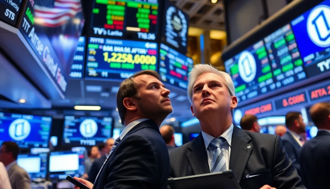 A worried group of investors watching news coverage of the ongoing Middle East conflict, reflecting concerns over economic impacts