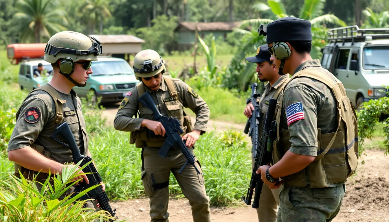 Ecuadorian officials discussing strategies to combat the increasing influence of drug cartels at a government meeting