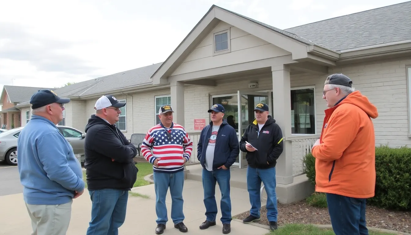 A homeless veteran receiving assistance from a social worker, highlighting the importance of support services in addressing mental health issues