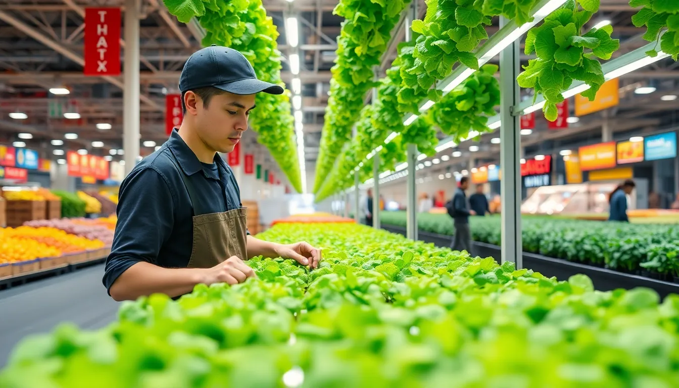 A traditional field of crops under the sun, illustrating the contrast between conventional farming methods and modern vertical farming techniques
