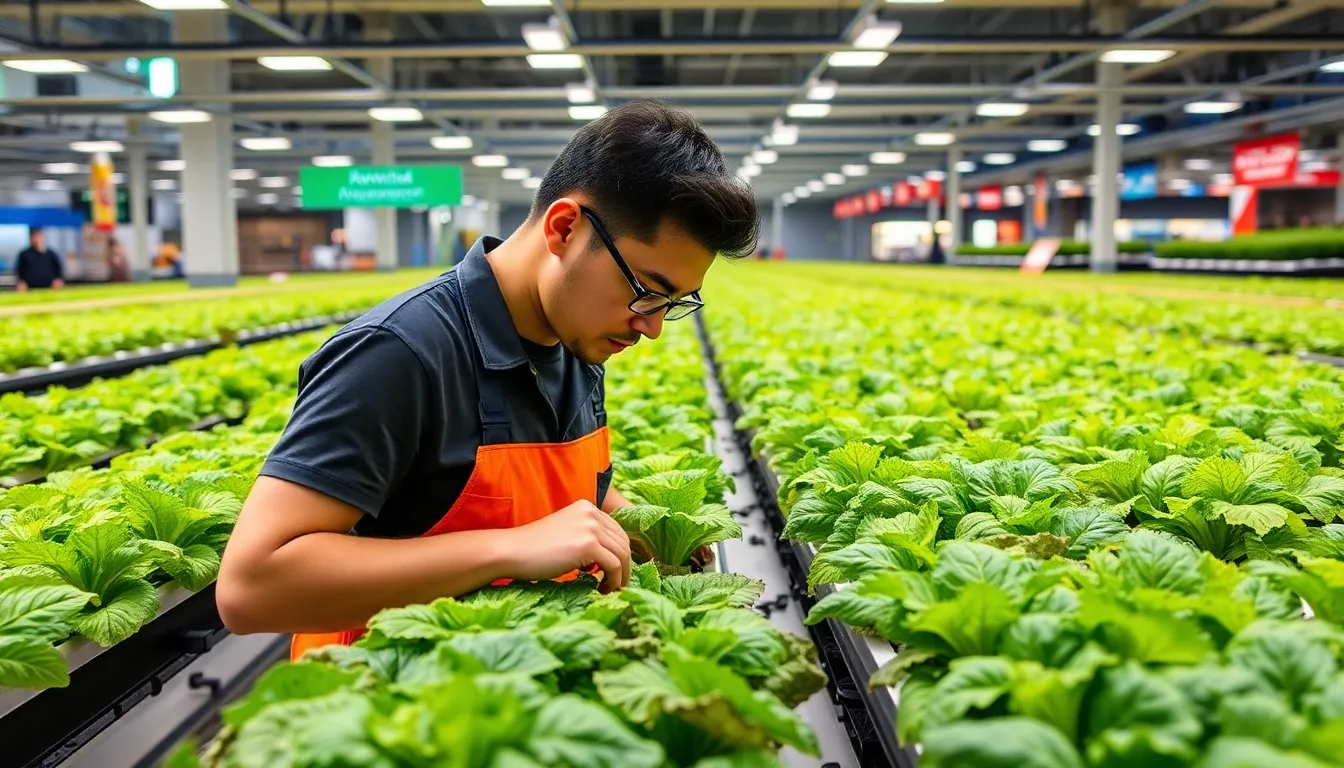 A group of urban consumers selecting fresh produce at a local grocery store, reflecting the growing preference for competitively priced fruits and vegetables