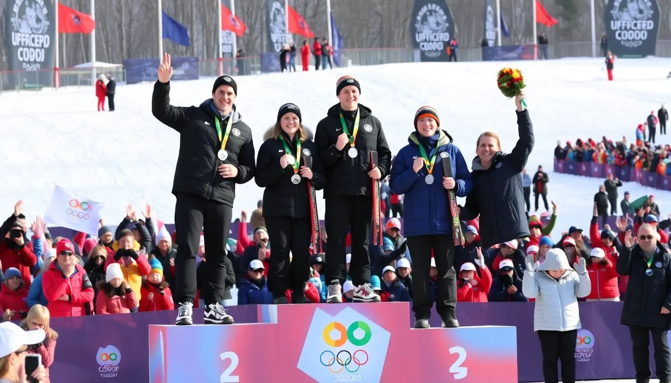 The Von Trapp family members are seen skiing down a snowy slope, demonstrating their skills and passion for the sport