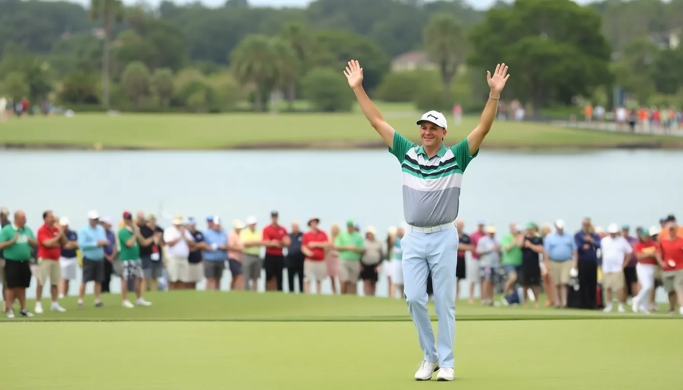 Fans cheer enthusiastically as David Waring makes a strong move in the PGA Tour, highlighting the excitement of the event