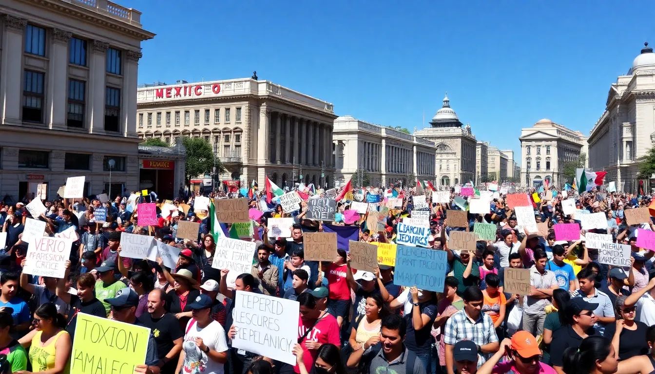 protests against wealth inequality fill the streets of Mexico City as citizens demand economic reforms and fair distribution of resources.