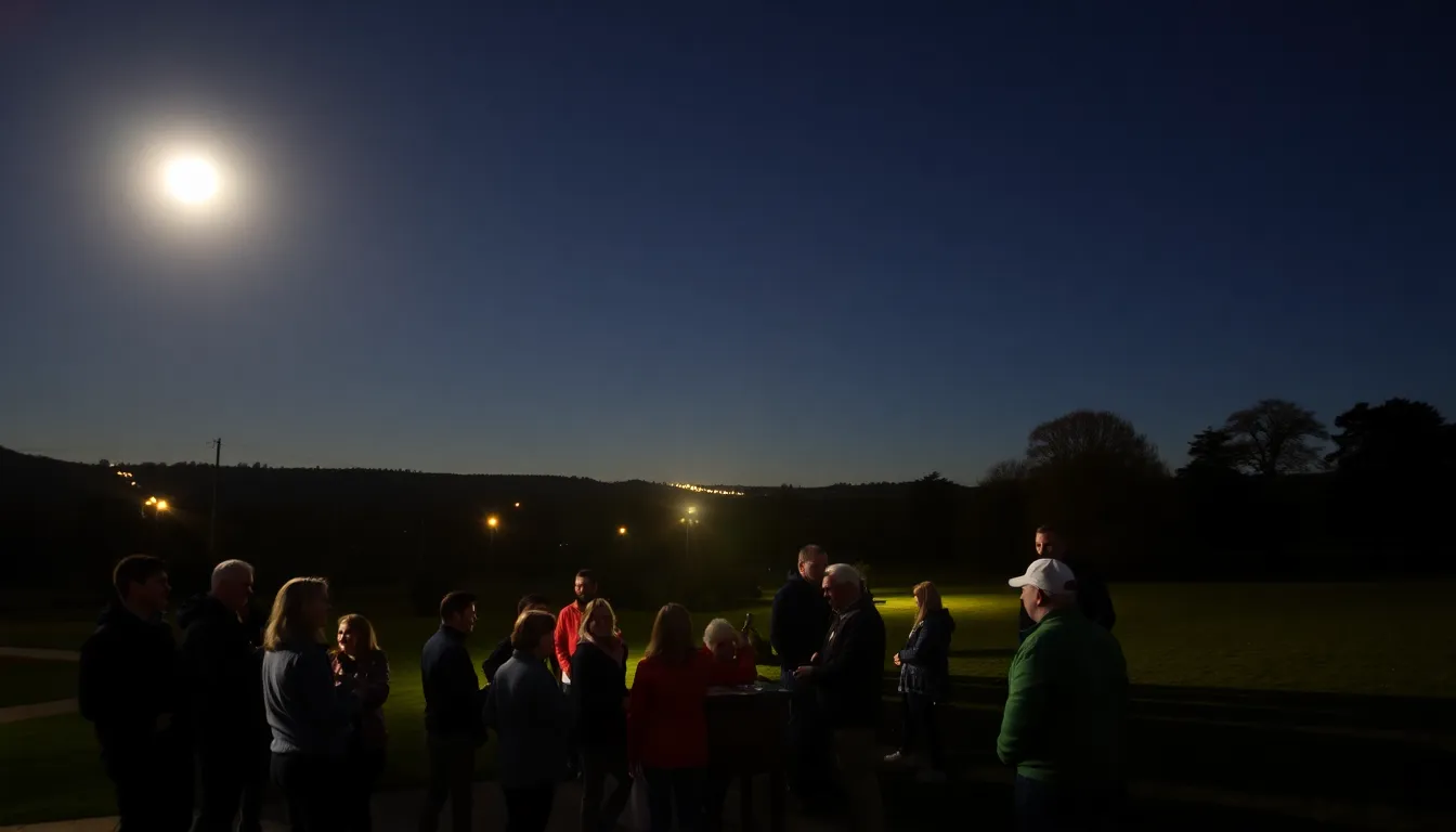 The Worm Moon casts a bright glow over the serene landscape of Northern Ireland, illuminating the night sky as residents gather in parks to admire the celestial spectacle.